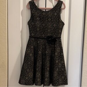 Chic Black Lace Kids Dress with Gold Accents size 7